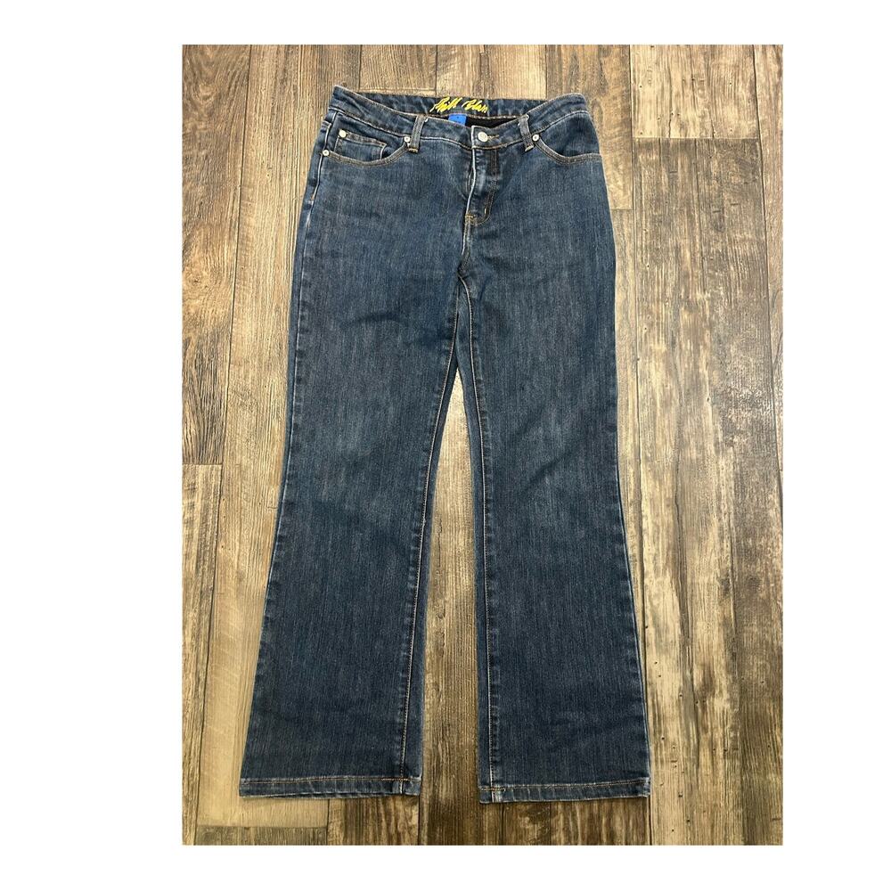 Bill Blass Women's Stretch Bootcut Jeans Medium Wash Blue Denim Button Logo